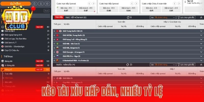 Kèo tài xỉu hấp dẫn, nhiều tỷ lệ