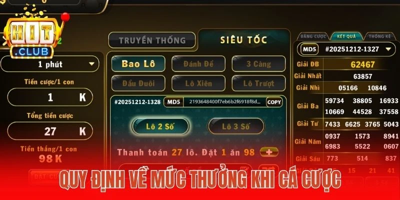 Quy định về mức thưởng khi cá cược